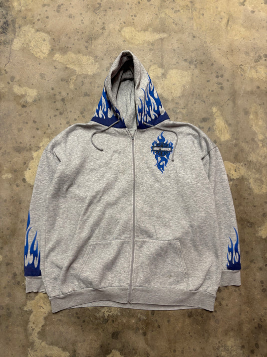 Vintage Harley Davidson Blue Flame zip up hoodie size XXXL
