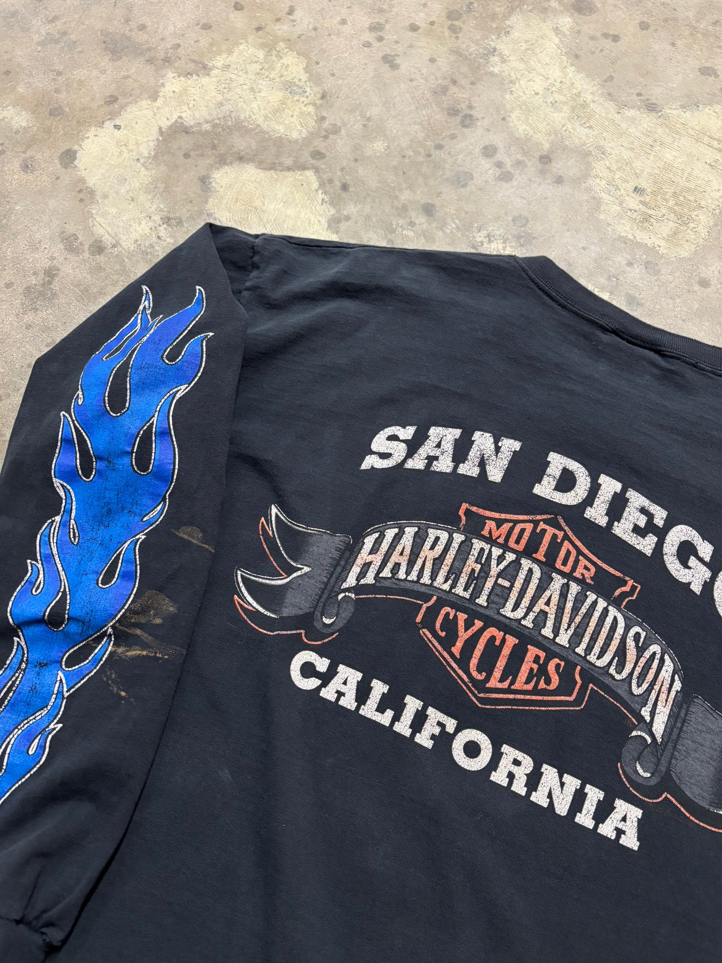 Vintage Harley Davidson blue flame long sleeve shirt size XXL