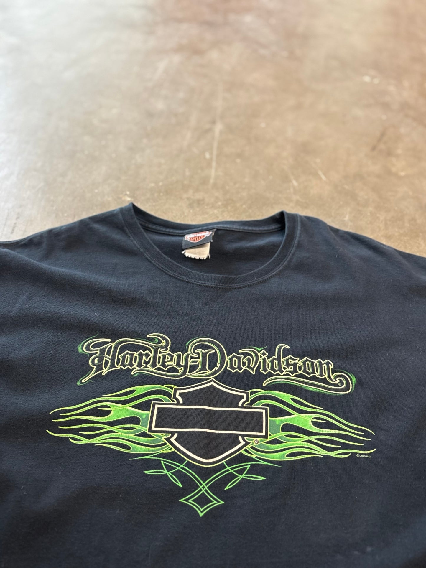 Vintage Harley Davidson Green laser long sleeve size xl