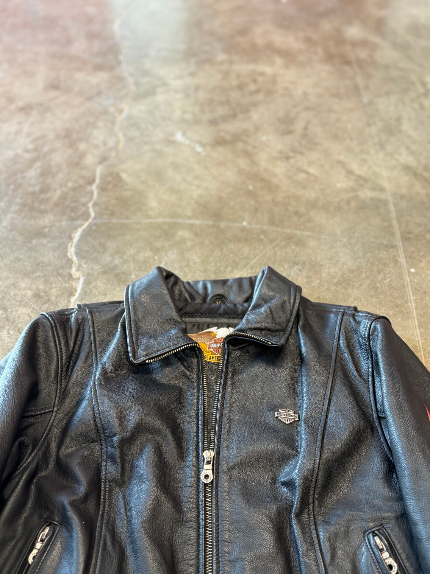 Vintage Harley Davidson women’s leather flame jacket size medium