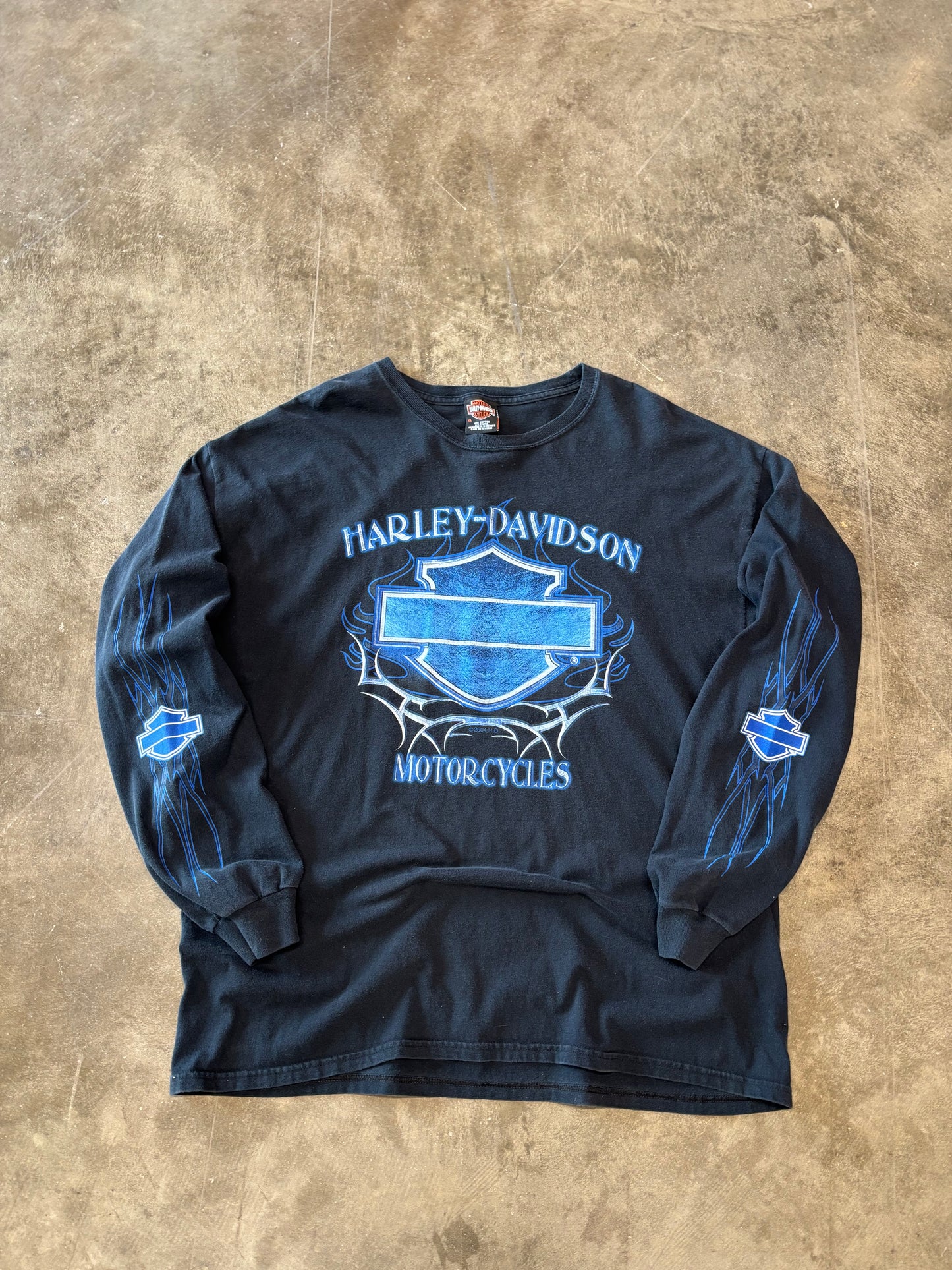 Vintage Harley Davidson Blue flame blue shield long sleeve size xl