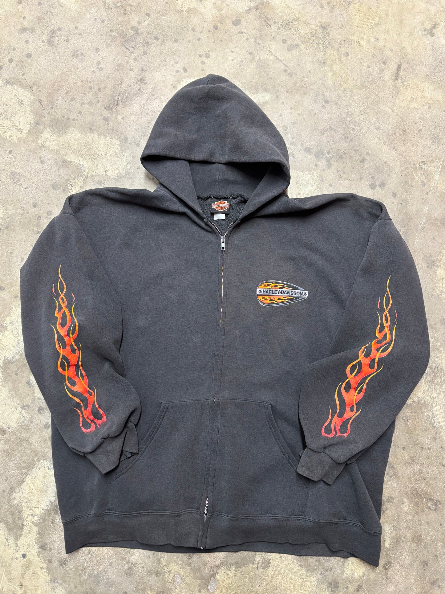 Vintage Harley Davidson Flame sleeve zip up hoodie size XXXL