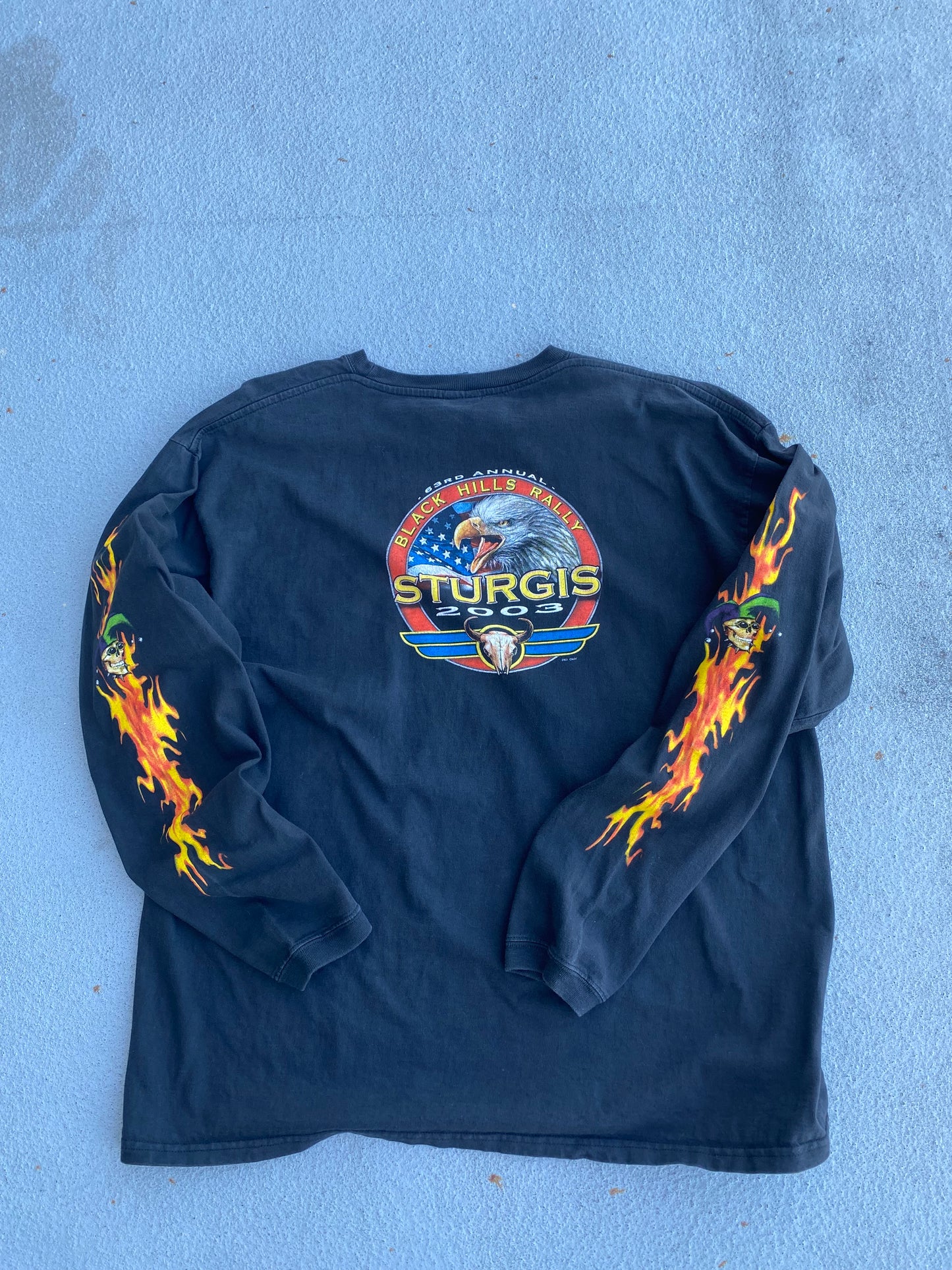 Vintage Sturgis 2003 Flaming Jester Long sleeve shirt size Extra Large