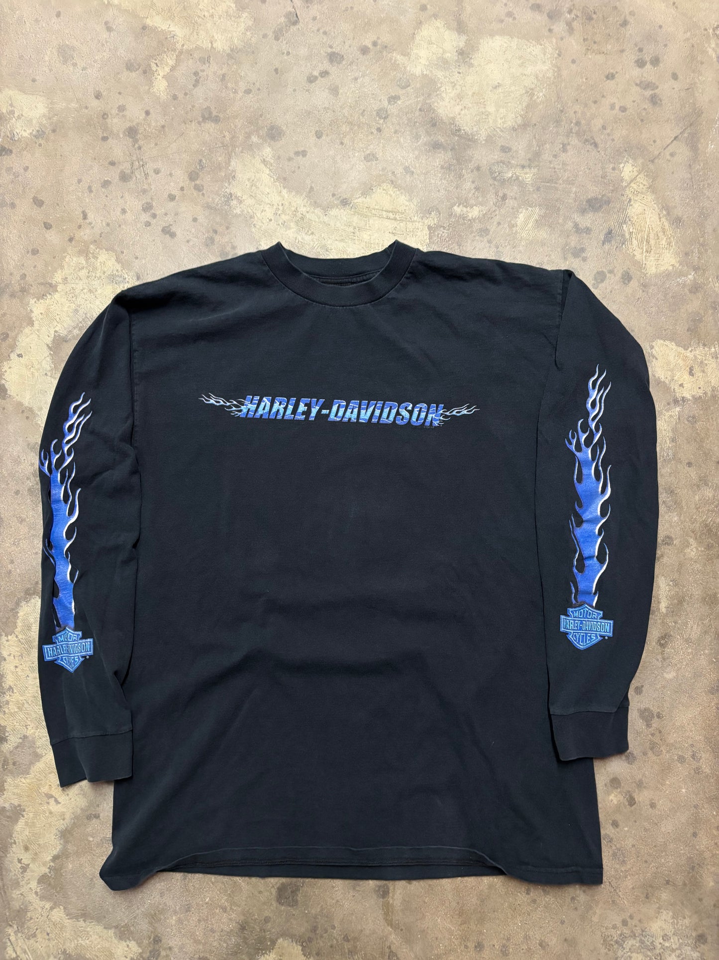 Vintage Harley Davidson blue flames long sleeve shirt size XL