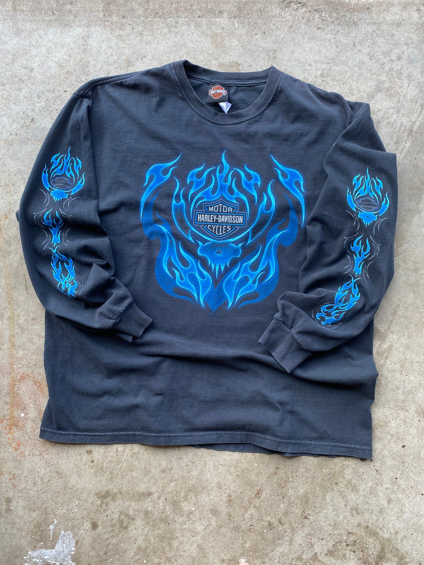 Vintage Harley Davidson Skull Blue Flame Shirt Size Extra Large