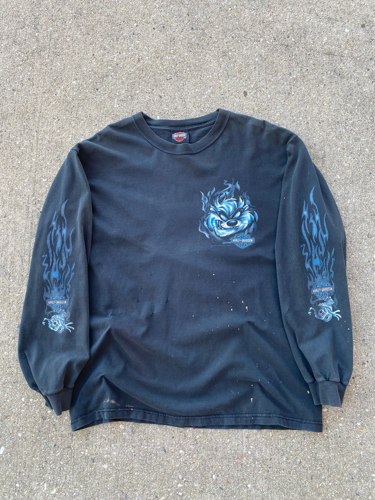 Vintage Harley Davidson Looney Tunes long sleeve taz flames shirt size large