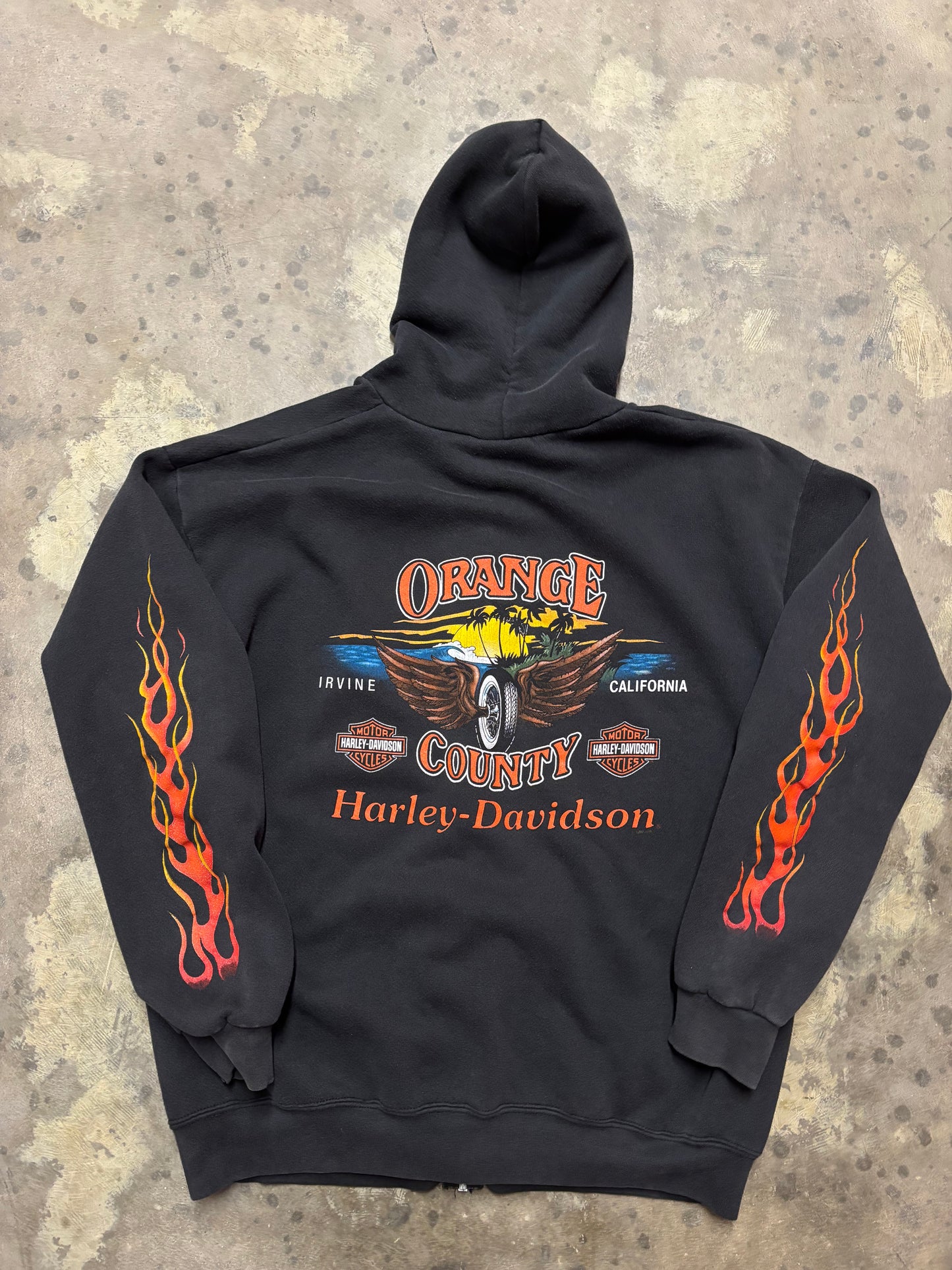 Vintage Harley Davidson fire sleeve zip up hoodie size large