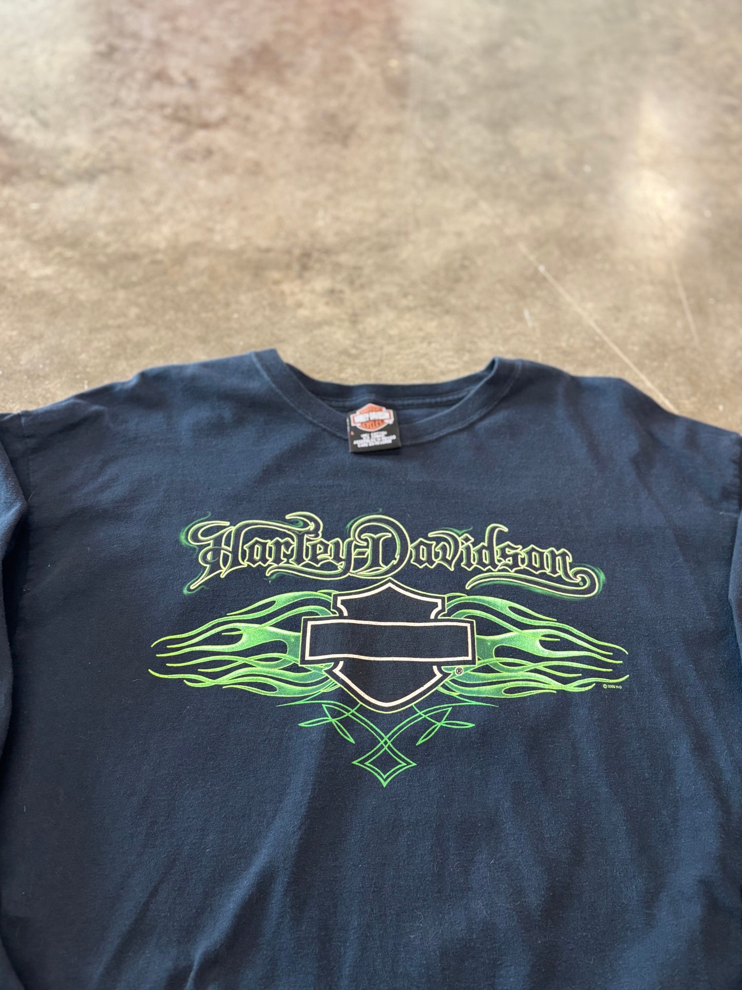 Vintage Harley Davidson Green Flame long sleeve size large