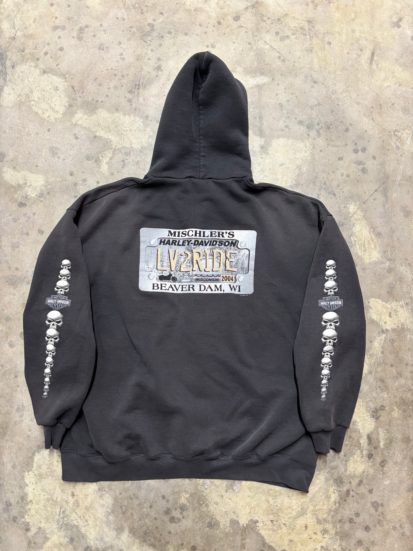 Vintage Harley Davidson skull sleeve zip up hoodie size XXL