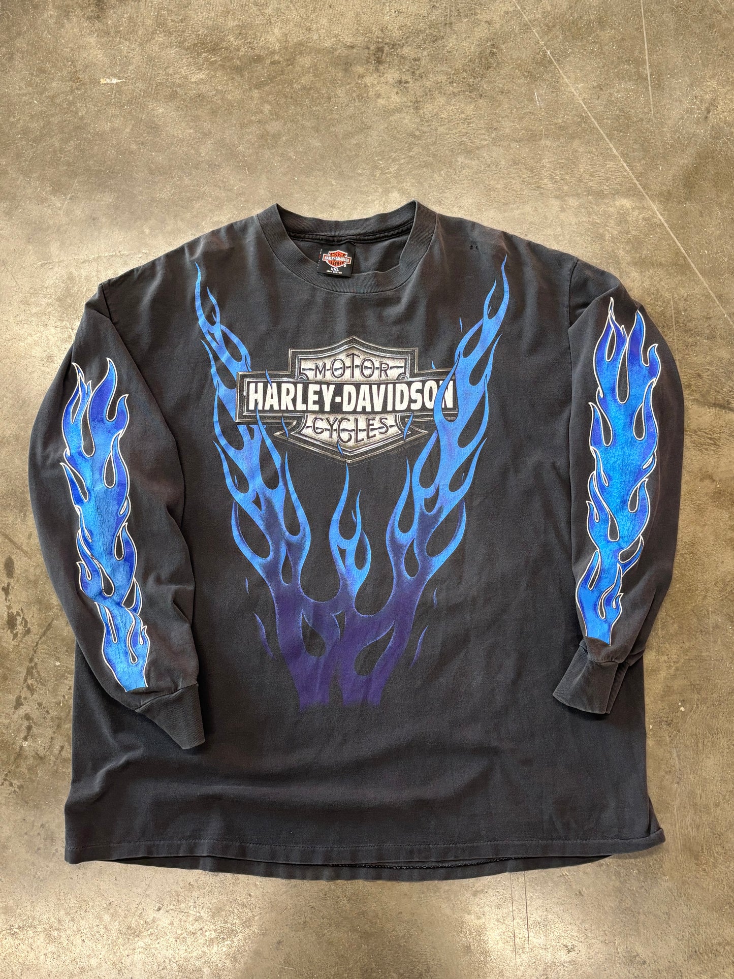 Vintage Harley Davidson blue flame long sleeve size xxl
