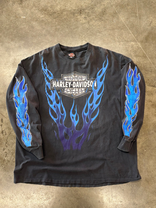 Vintage Harley Davidson blue flame long sleeve size xxl