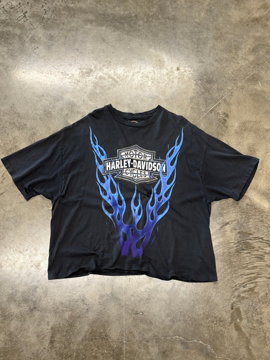 Vintage Boxy and Thrashed Harley Davidson Blue Flame Long sleeeve size XXL