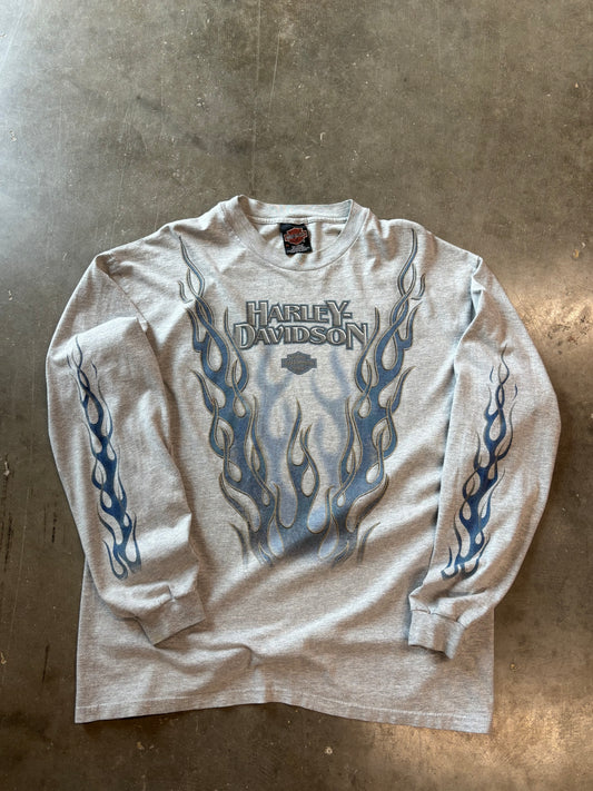 Vintage Harley Davidson Blue flame long sleeve size xl