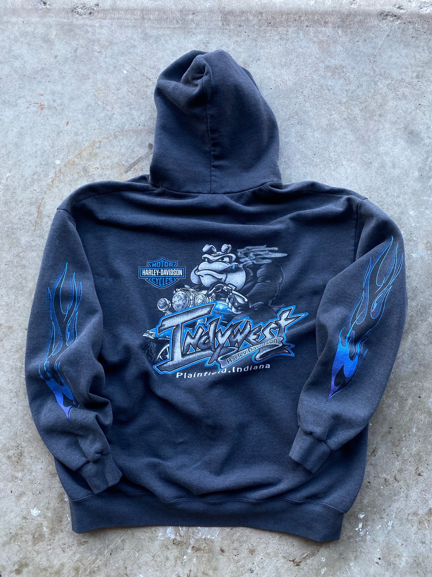 Vintage Harley Davidson Blue Flame  zip Hoodie size extra large