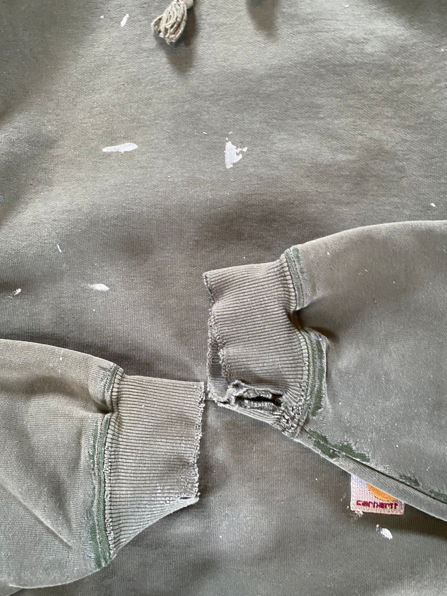 Vintage Earth Tone Distressed Paint Splattered Carhartt Hoodie Size Medium