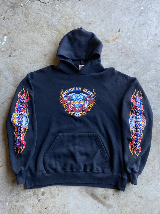 Vintage Milwaukee Bike Week 2003 Flame Sleeve Hoodie size Extra large