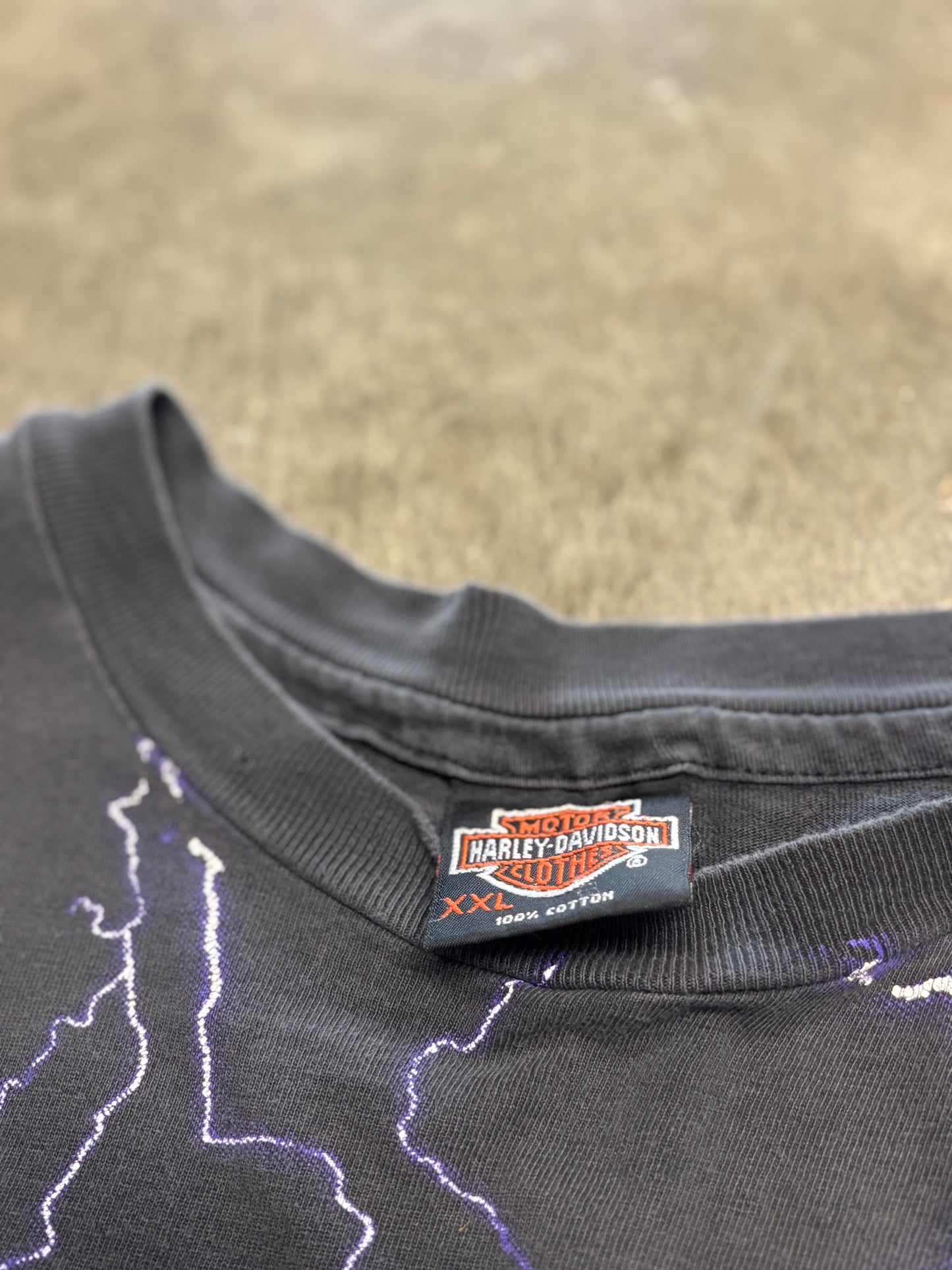 Vintage Thrashed Harley Davidson Purple Lightning engine shirt size xxl