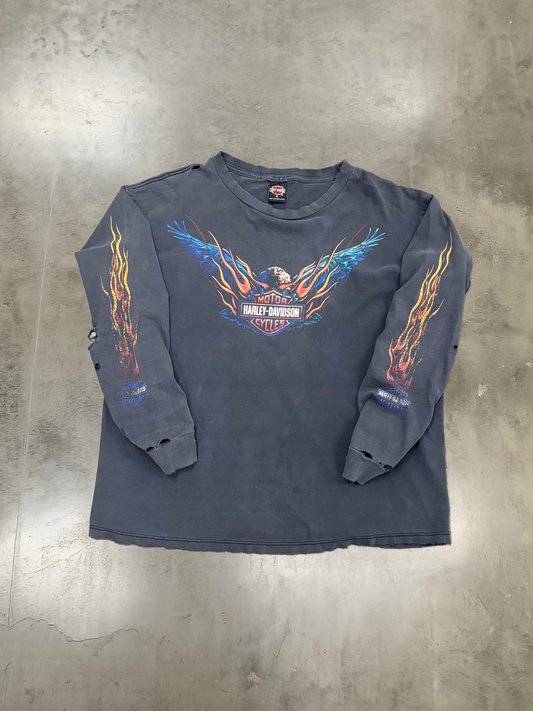 Vintage Thrashed and Faded out Harley Long sleeve flaming eagle size xl shirt