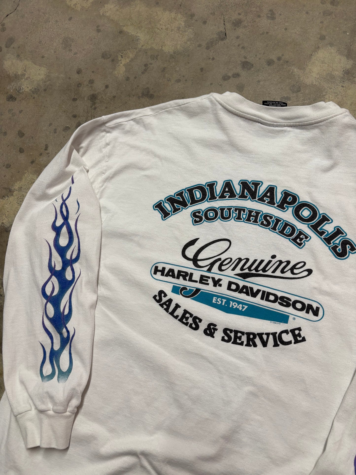 Vintage Harley Davidson blue flame long sleeve shirt size XL