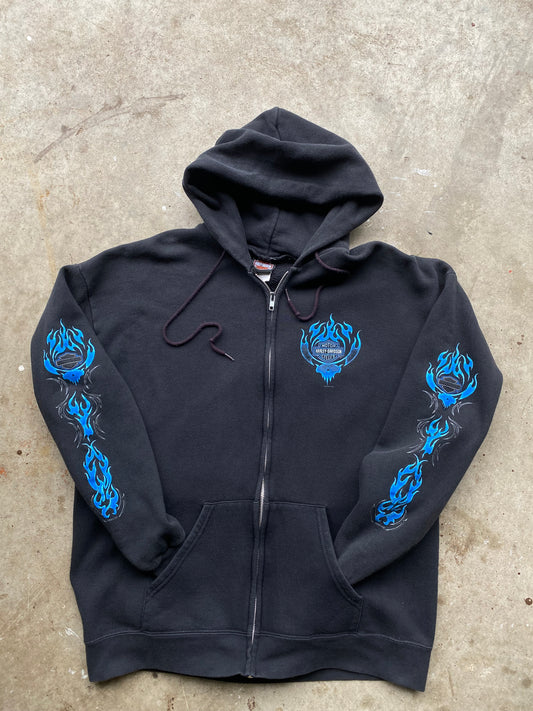 Vintage Harley Davidson Blue Flame hoodie zip up size extra large