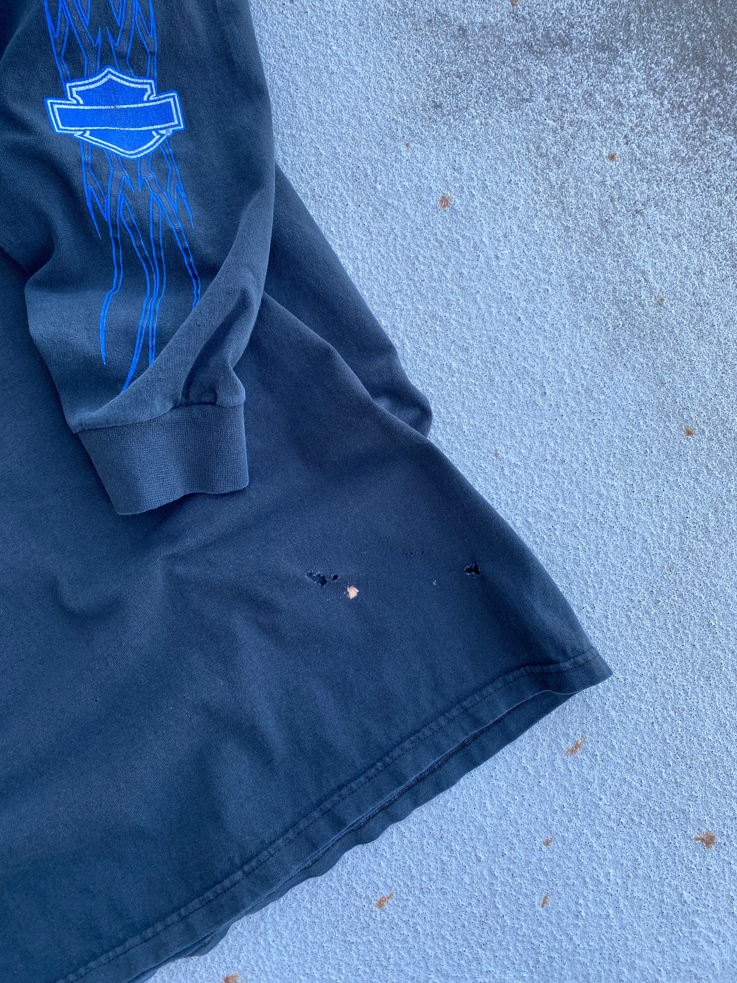 Vintage Blue Flame Blue Shield Chrome long sleeve Harley Davidson  size XXL