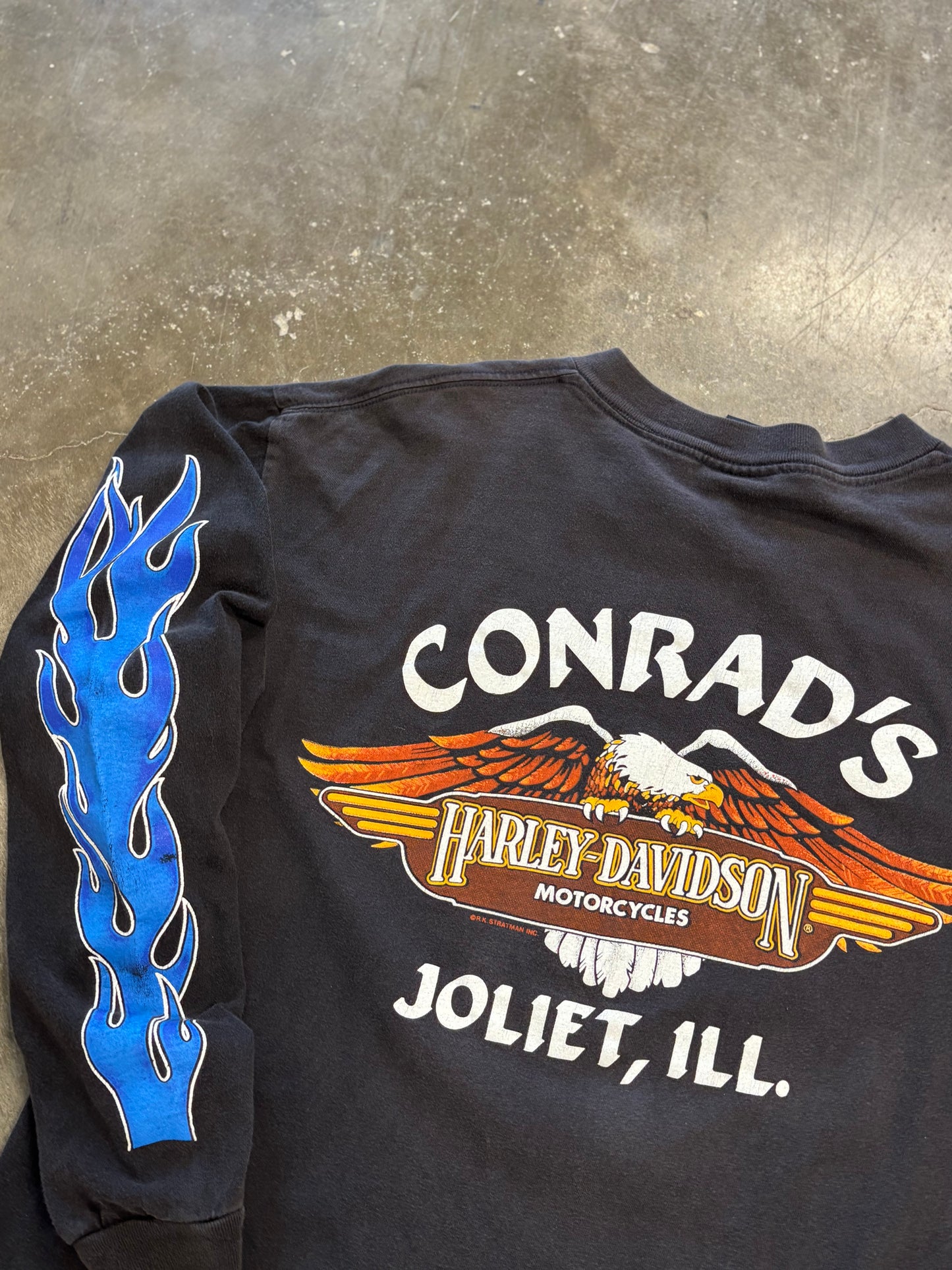 Vintage Harley Davidson Blue flame long sleeve size xxl