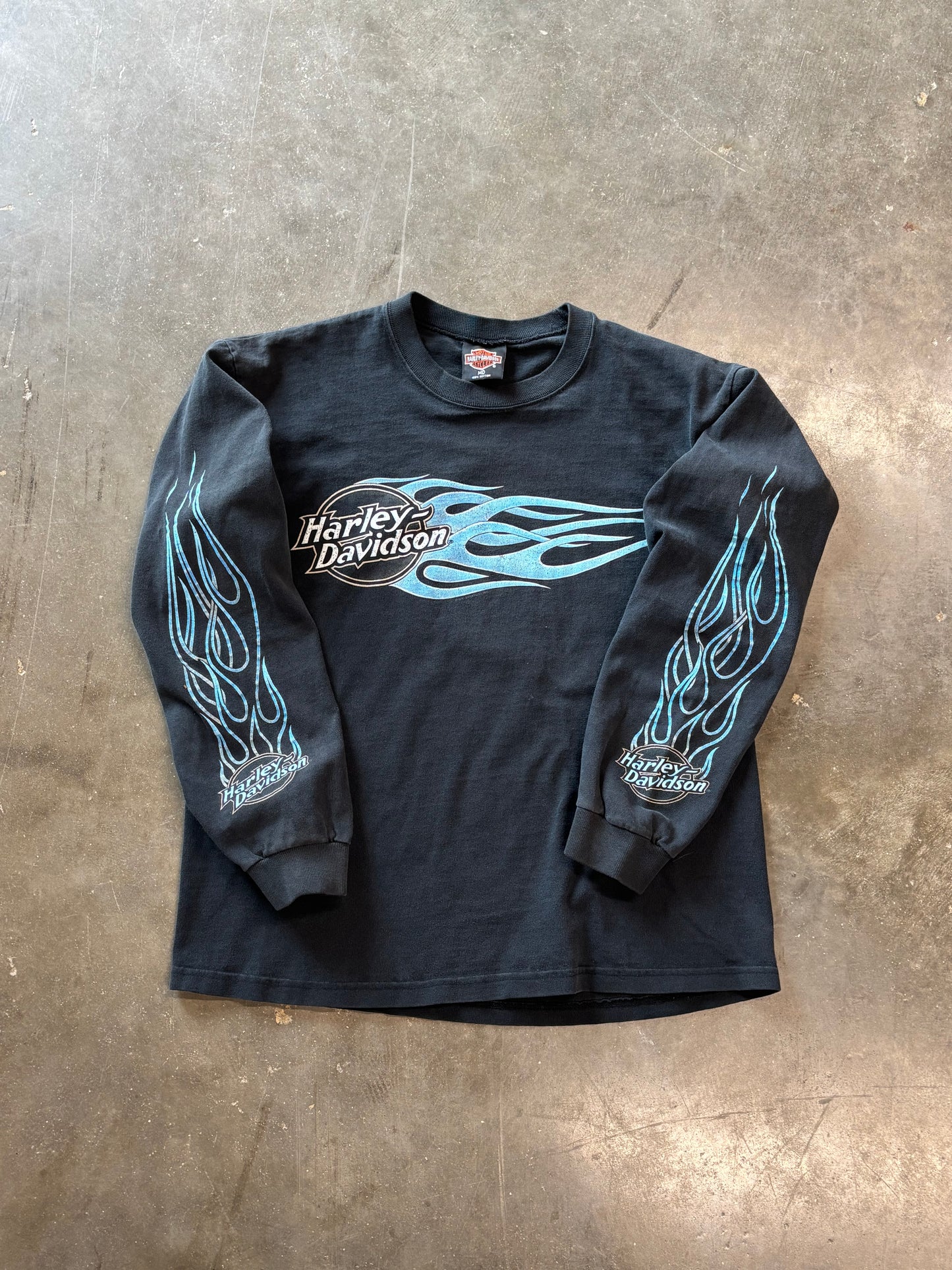 Vintage Harley Davidson blue flame long sleeve size medium