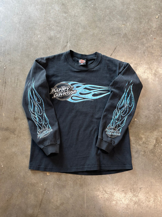Vintage Harley Davidson blue flame long sleeve size medium
