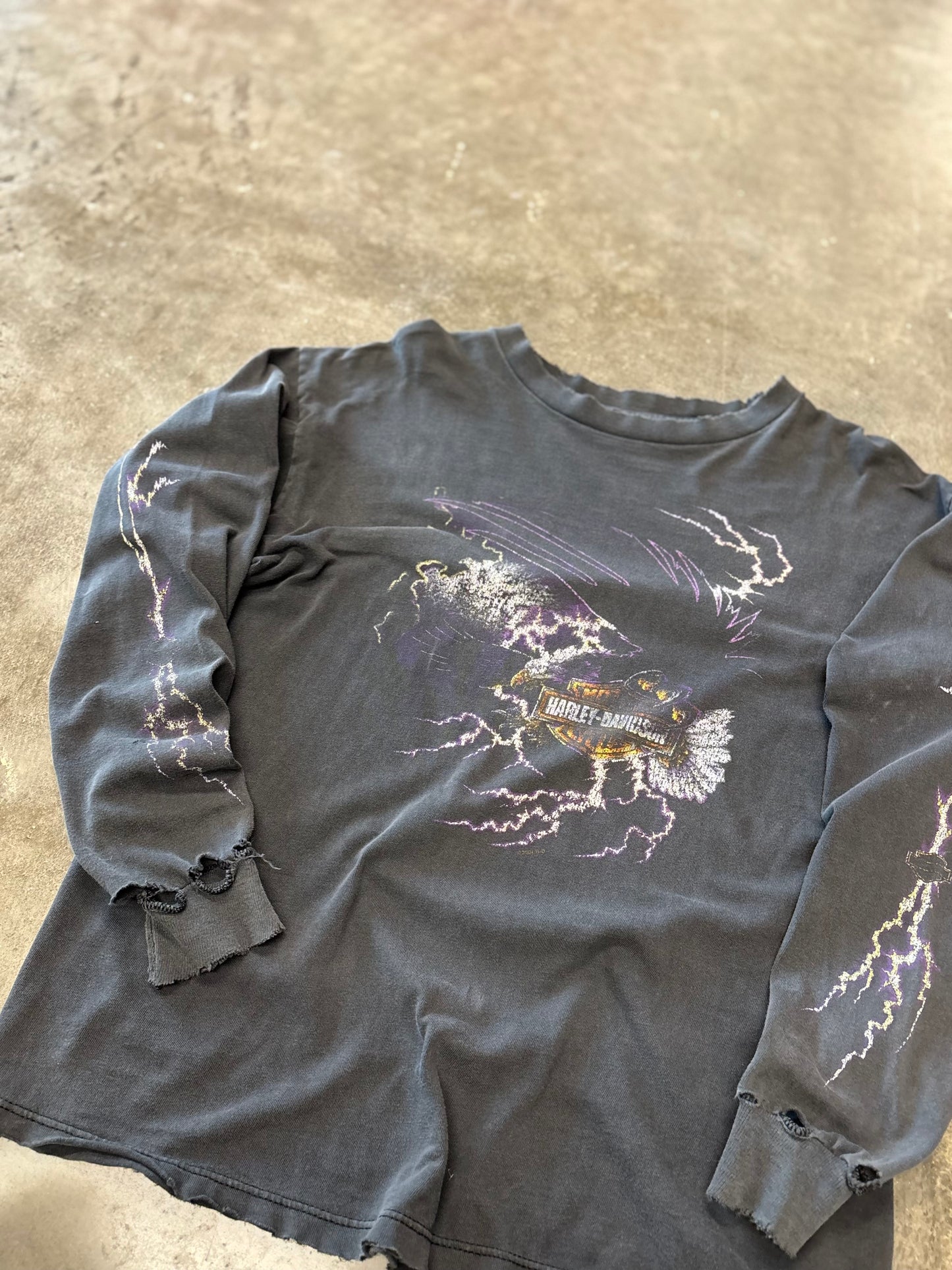 Vintage Harley Davidson Thrashed Purple Eagle Lightning shirt size large