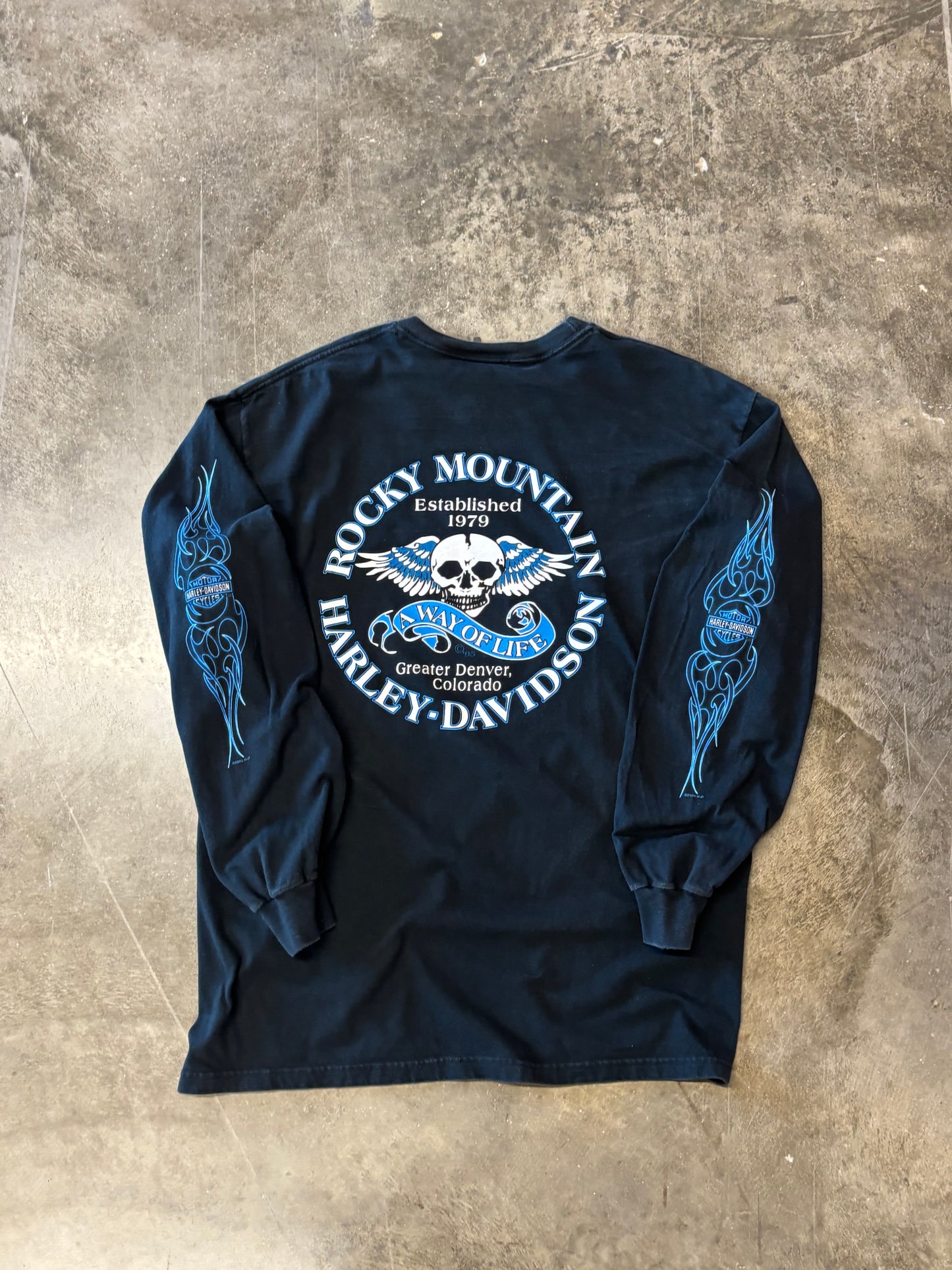 Vintage Harley Davidson blue ribbon long sleeve size large