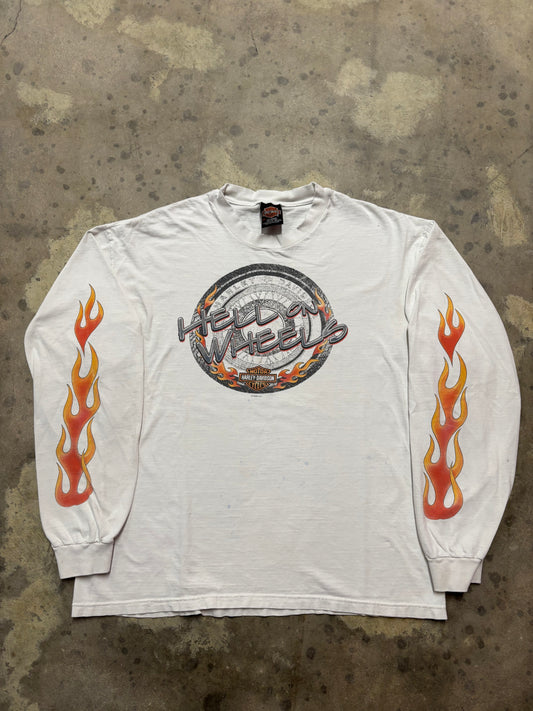 Vintage Harley Davidson Hell On Wheels orange flame long sleeve shirt size XL