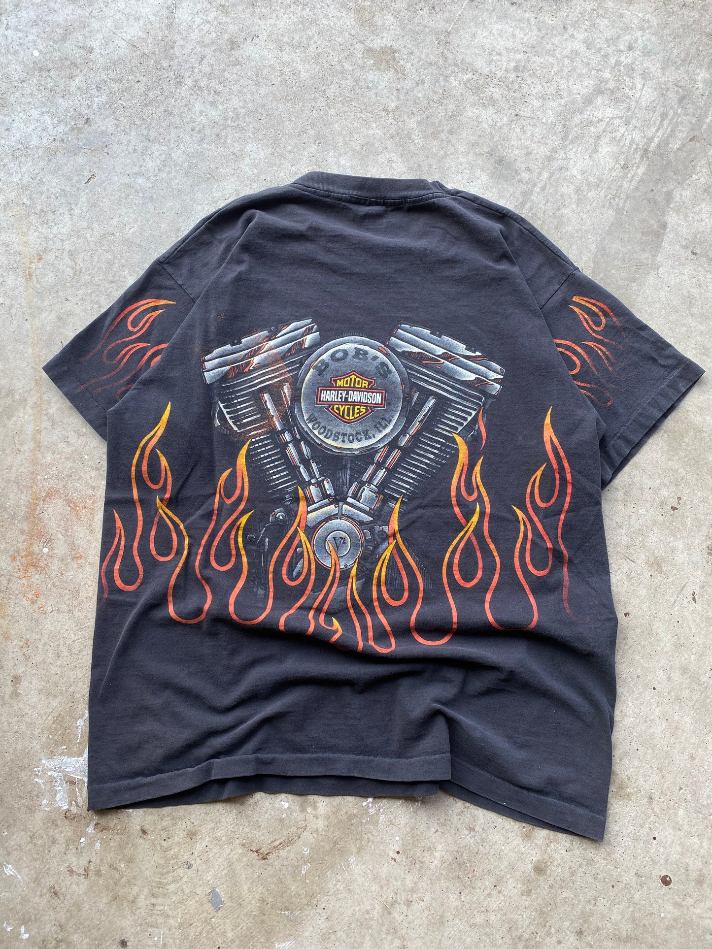 Vintage Big Flame AOP Shovelhead Harley Davidson shirt Size XL