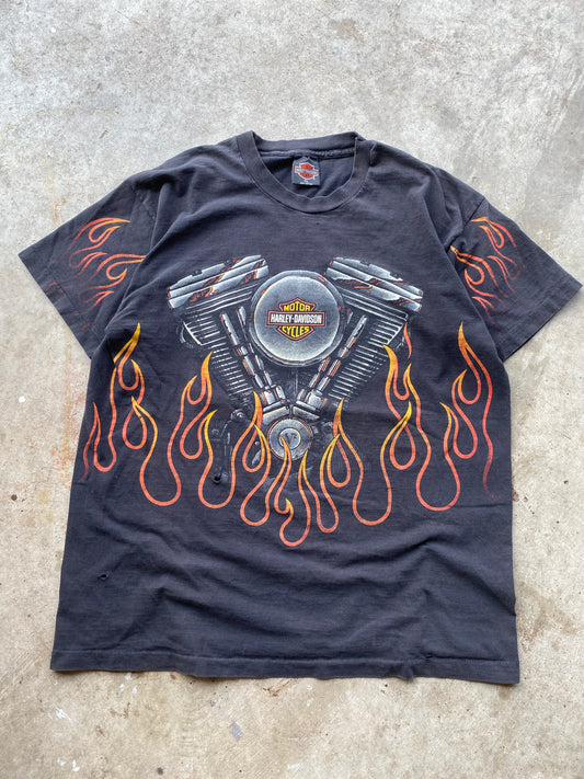 Vintage Big Flame AOP Shovelhead Harley Davidson shirt Size XL