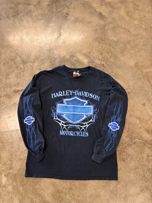 Vintage Harley Davidson Blue flame long sleeve size xl