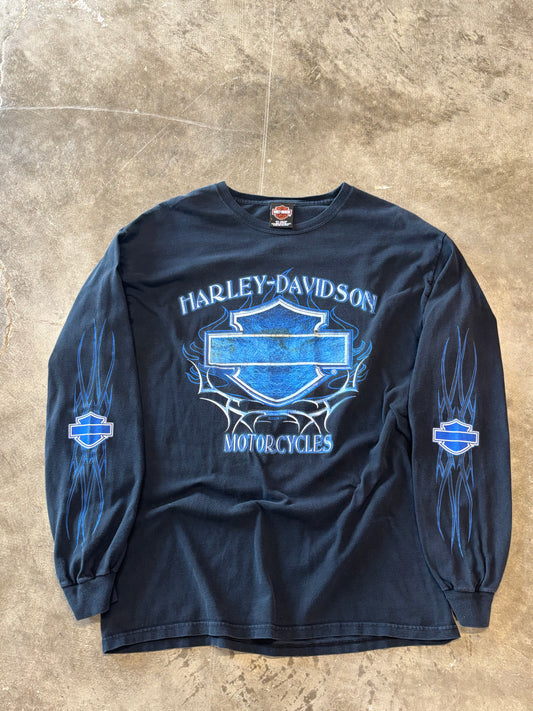 Vintage Harley Davidson blue flame long sleeve size large