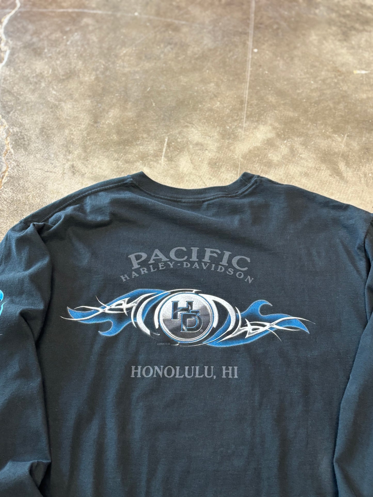 Vintage Harley Davidson blue flame long sleeve size large