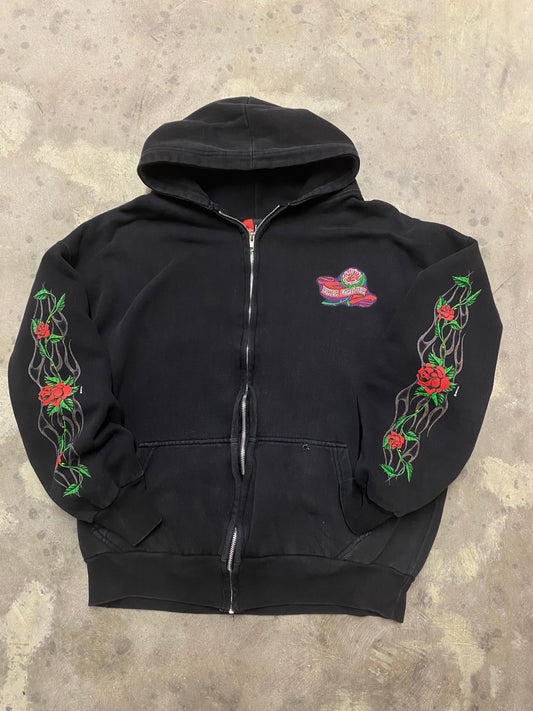 Vintage Biker Forever Flower zip up hoodie size large