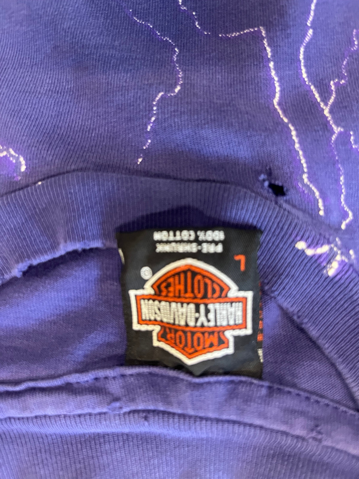 Vintage Harley Davidson Thrashed Purple Lightning shirt size large