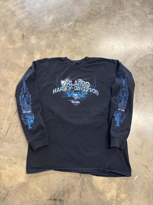 Vintage Harley Davidson Blue flame long sleeve size XL