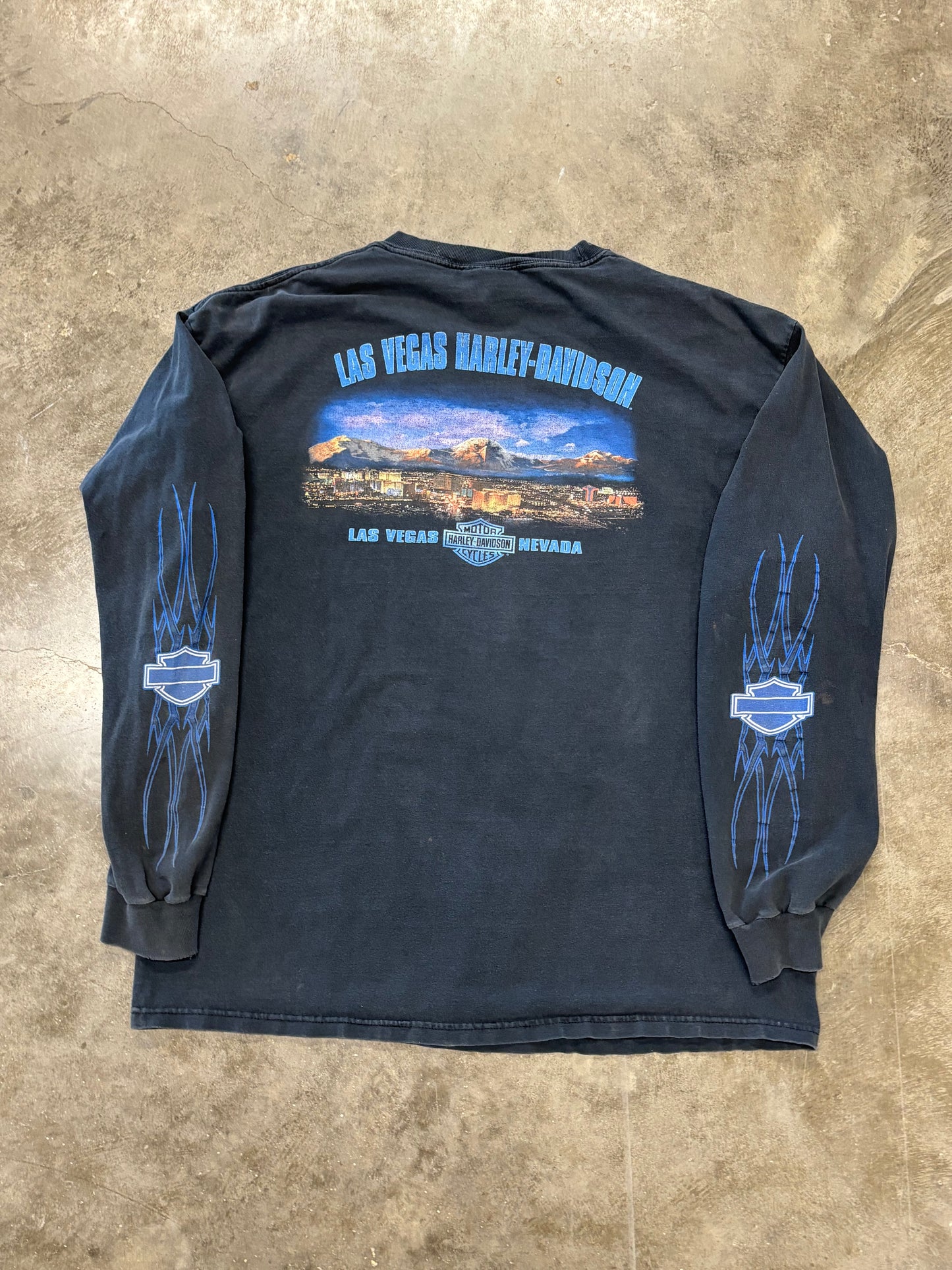 Vintage Faded out Harley Davidson Blue Flame long sleeve size xl