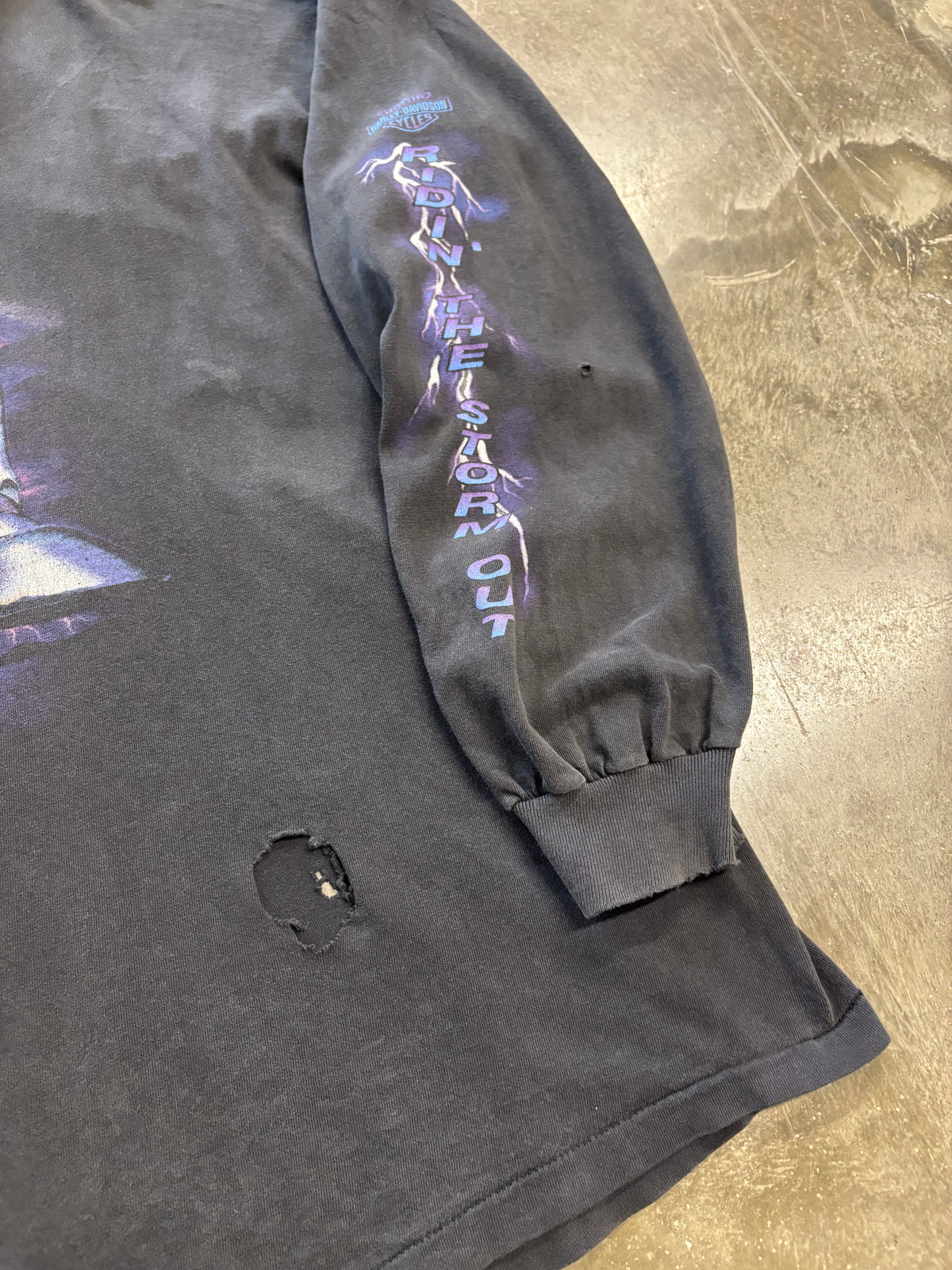 Vintage faded and thrashed Harley Davidson ride the lightning long sleeve size extra large