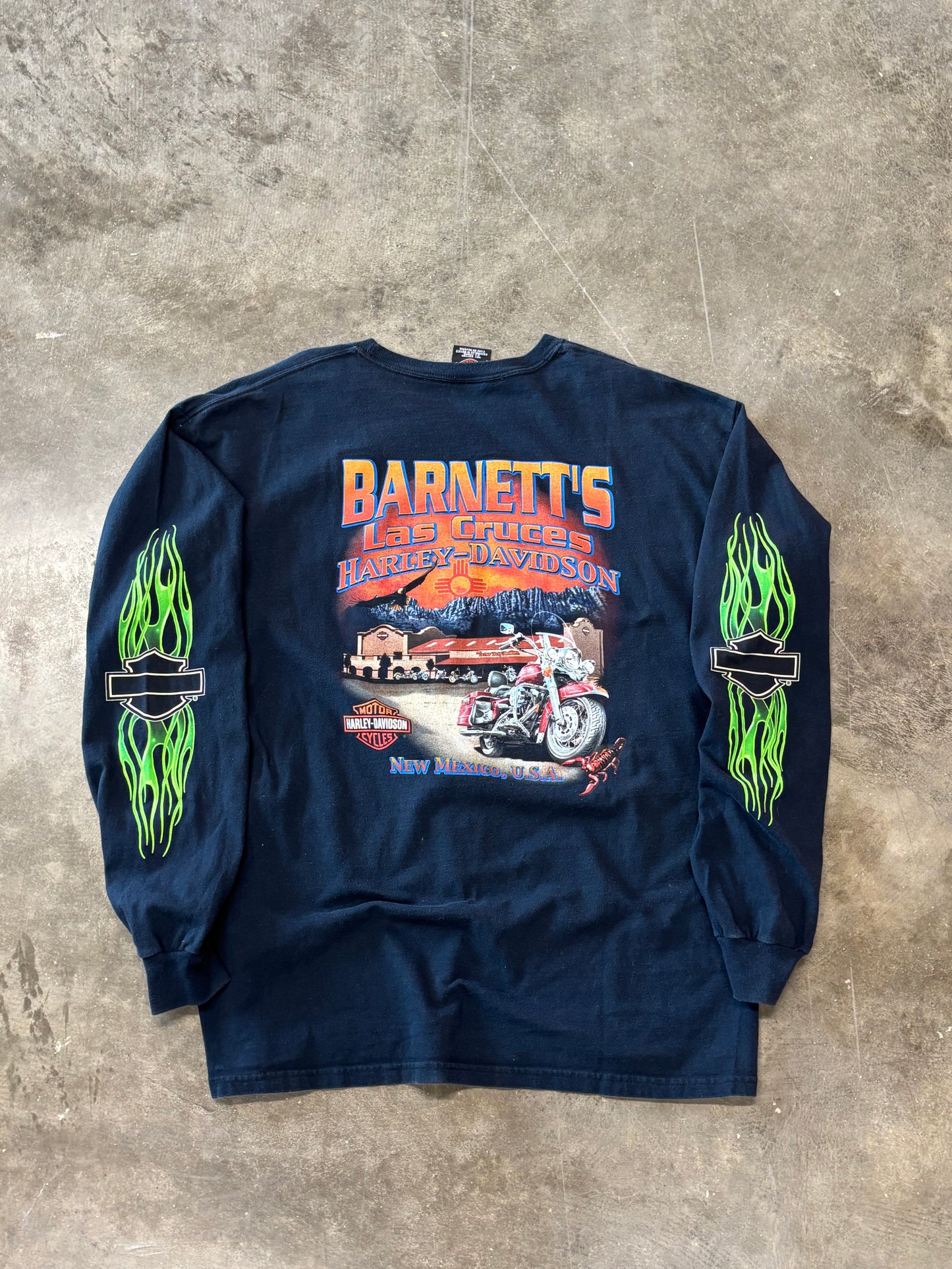Vintage Harley Davidson Green Flame long sleeve size large