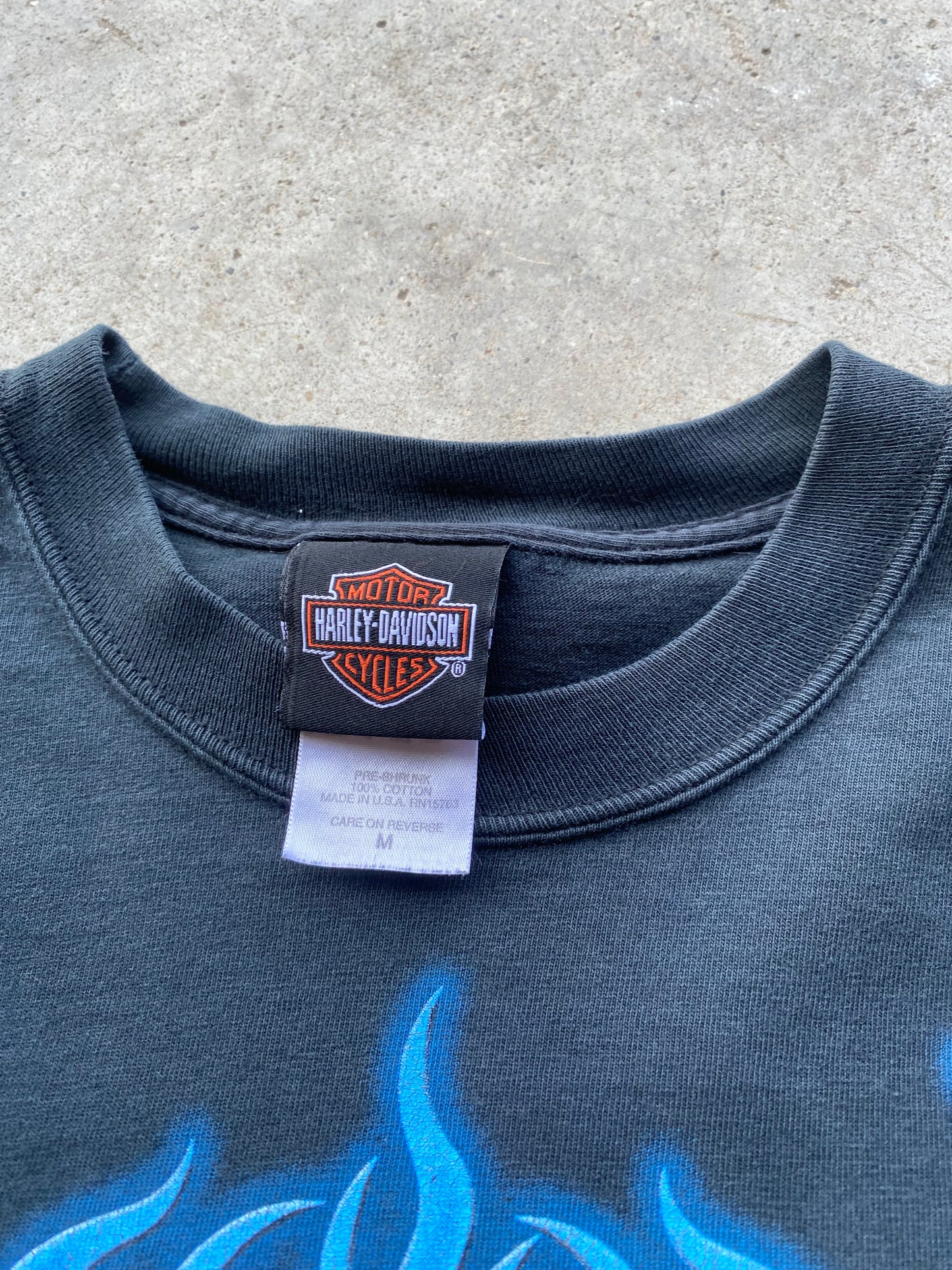 Vintage Harley Davidson Blue flame skull long sleeve shirt size medium