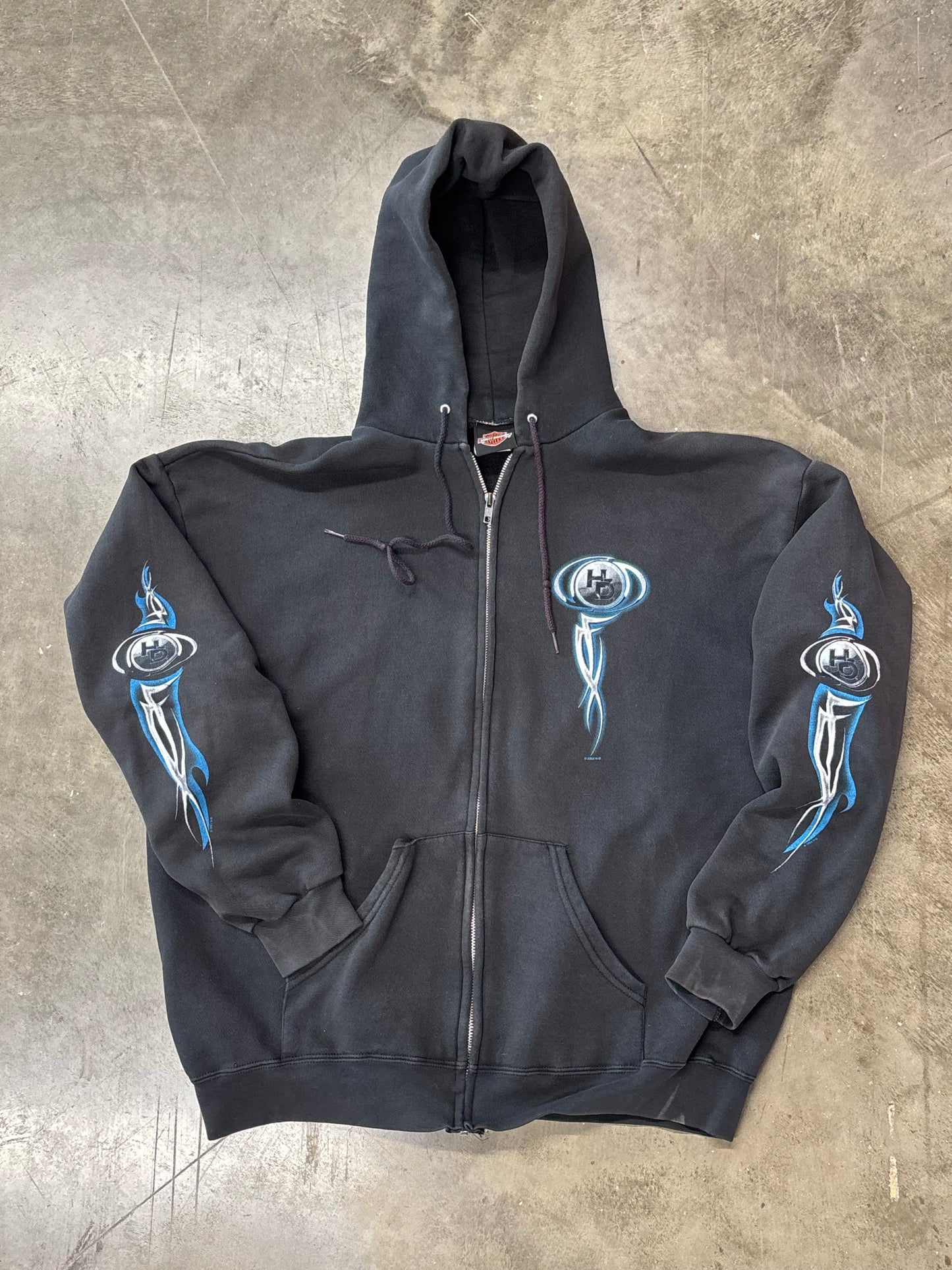 Vintage Harley Davidson Blue shield flame zip up hoodie size xl