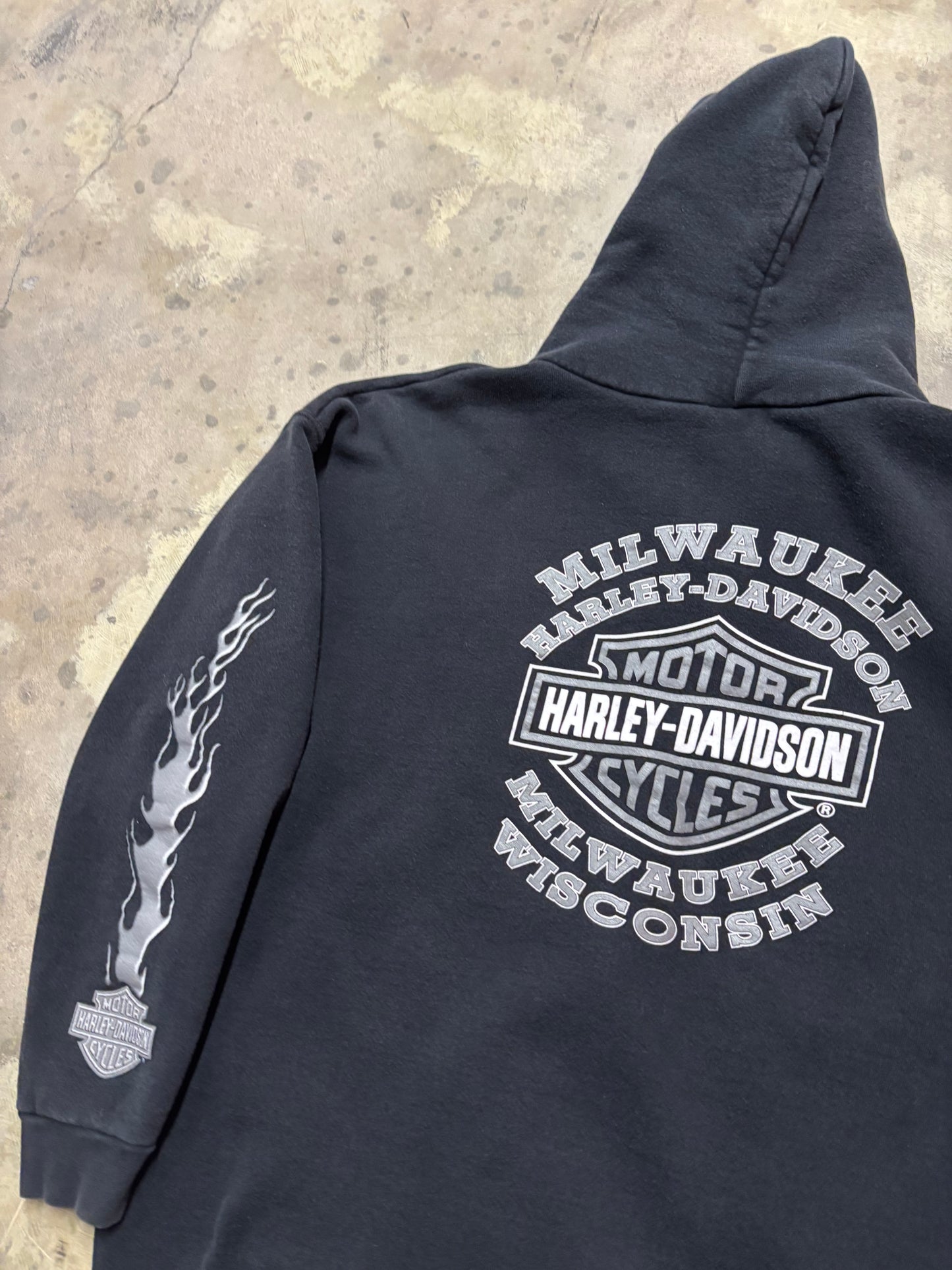 Vintage Harley Davidson Silver flame zip up hoodie size extra large