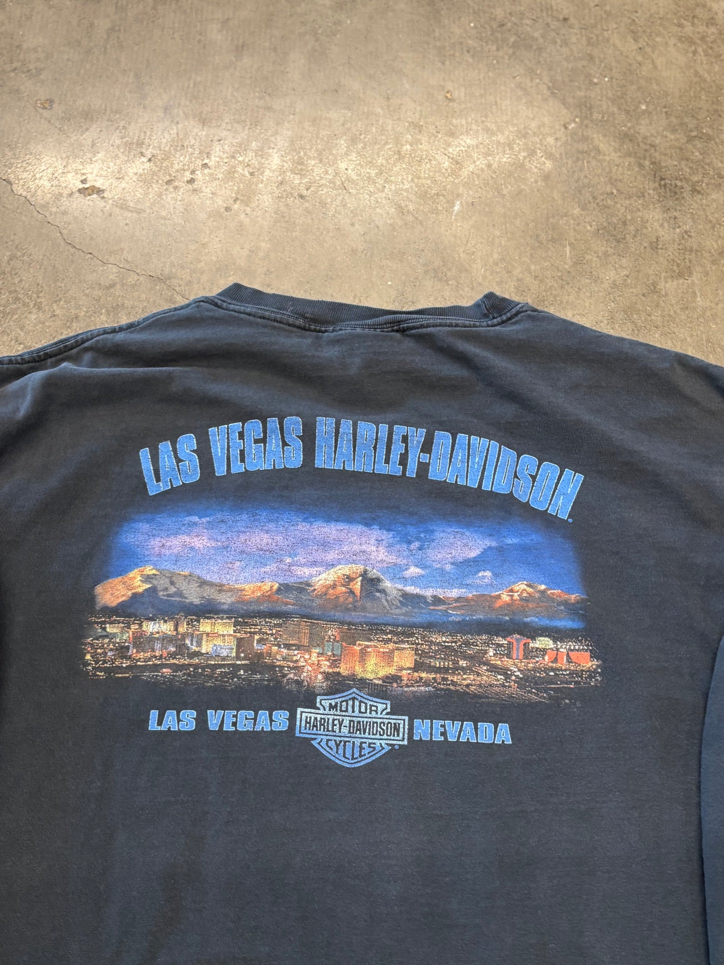 Vintage Faded out Harley Davidson Blue Flame long sleeve size xl