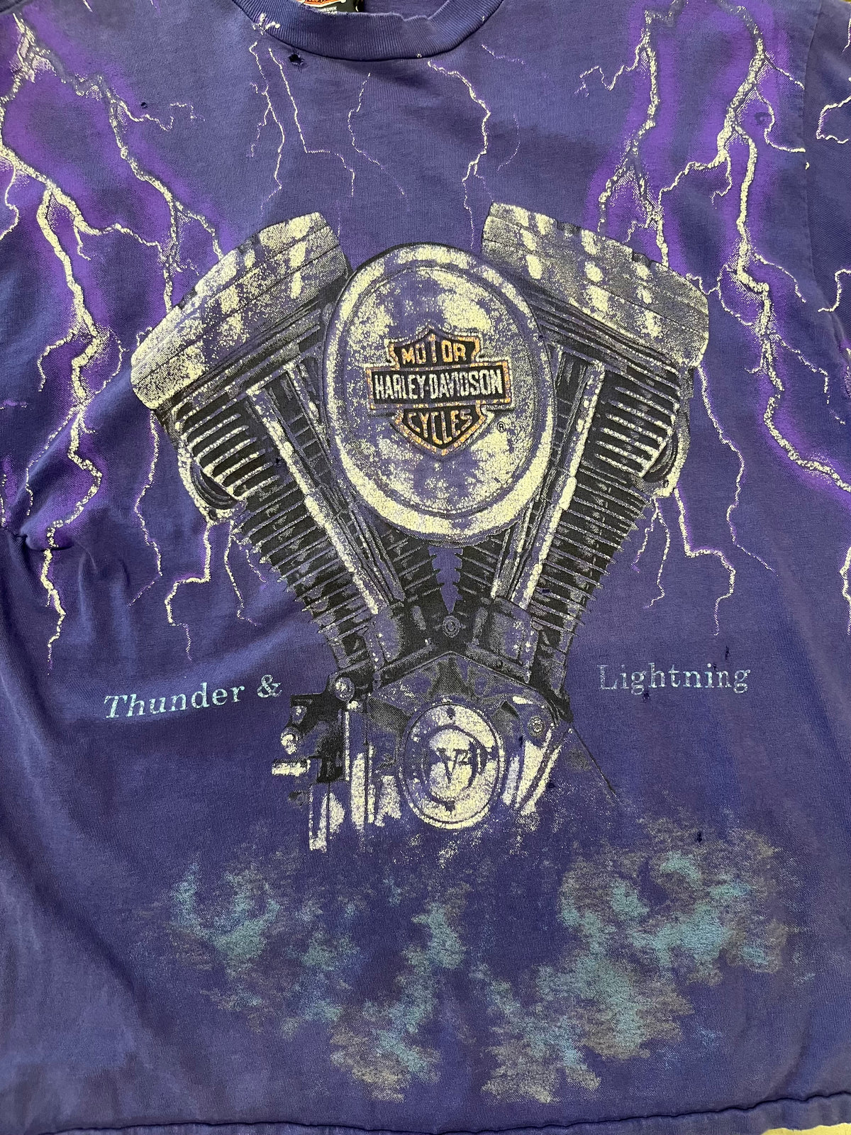 Vintage Harley Davidson Thrashed Purple Lightning shirt size large