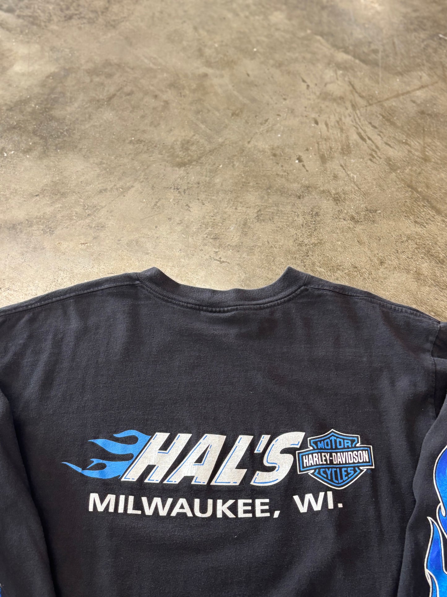 Vintage Harley Davidson Blue flame long sleeve size xxl