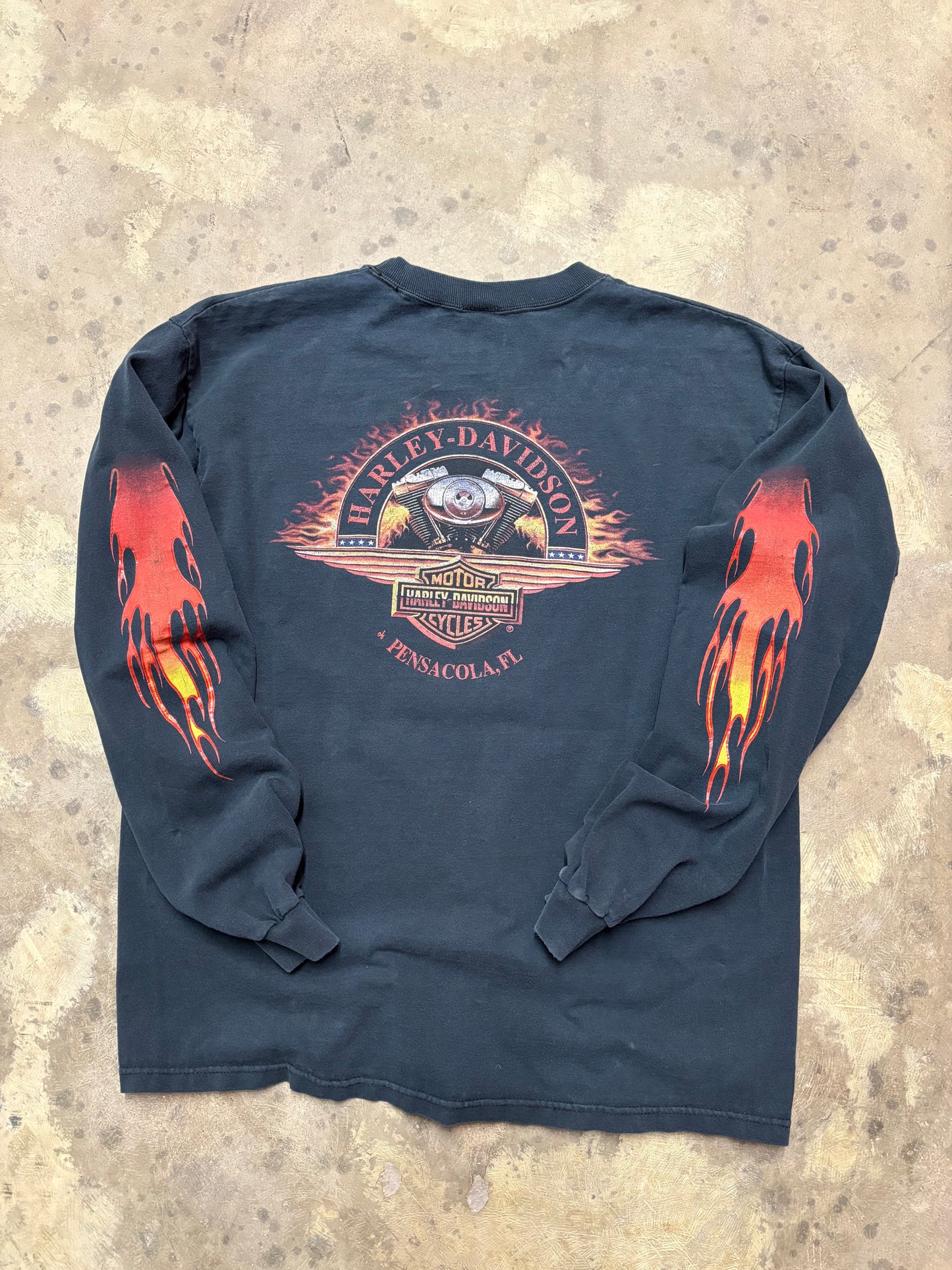 Vintage Harley Davidson Red flaming shield long sleeve shirt size large