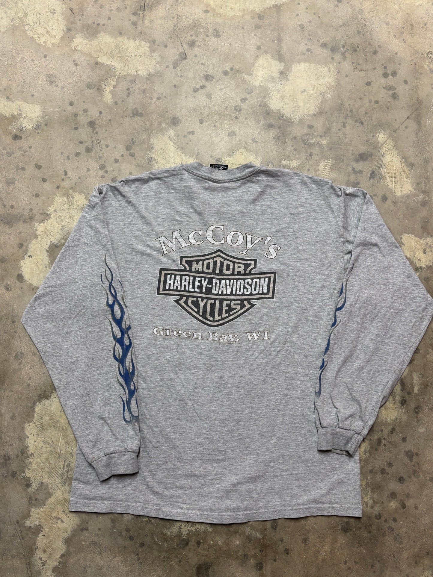 Vintage Harley Davidson blue flame long sleeve shirt size XL